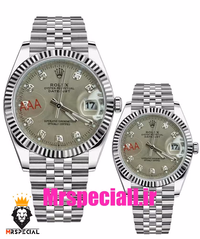 ساعت ست رولکس مردانه و زنانه مدل دیت جاست کوارتز استیل صفحه طوسی 021189 ROLEX DATEJUST