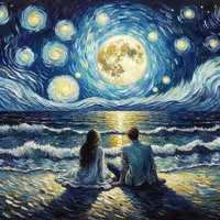 تابلو نقاشی با الماس بومدار طرح شب پرستاره عاشقانه-اورجینال