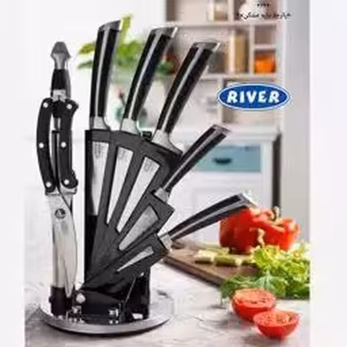 کارد و ساطور 8پارچه استیل قالب سنگین پایه مشکی ریور کد 2244