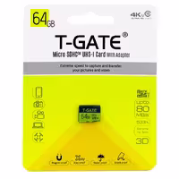 رم میکرو 64 گیگ T-GATE مدل mico SDHC U3 80MB/s 533X