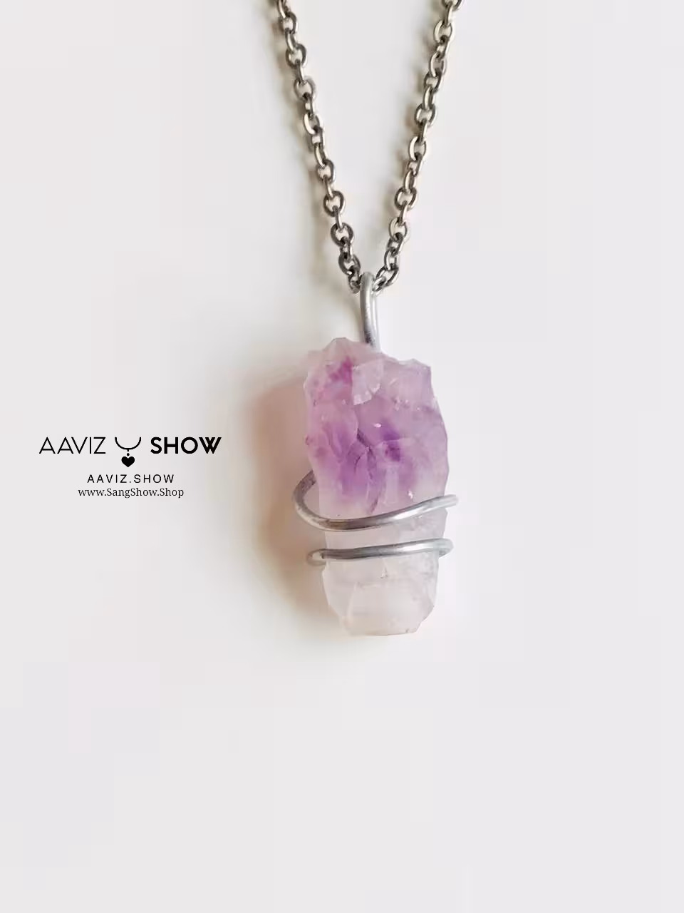 گردنبند کریستال آمیتیست در دل کریستال کوارتز زیبا A099