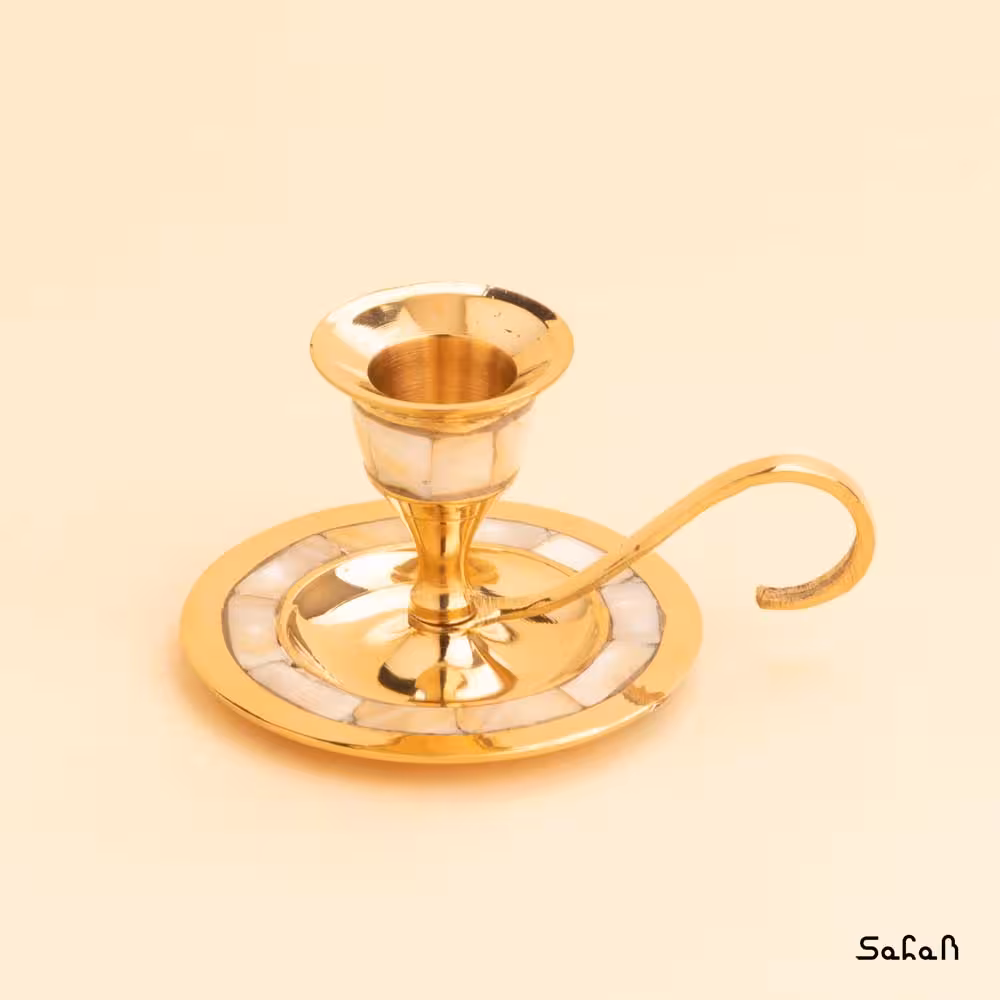 شمعدان انگشتی برنجی صدفی مدل دایره جفت