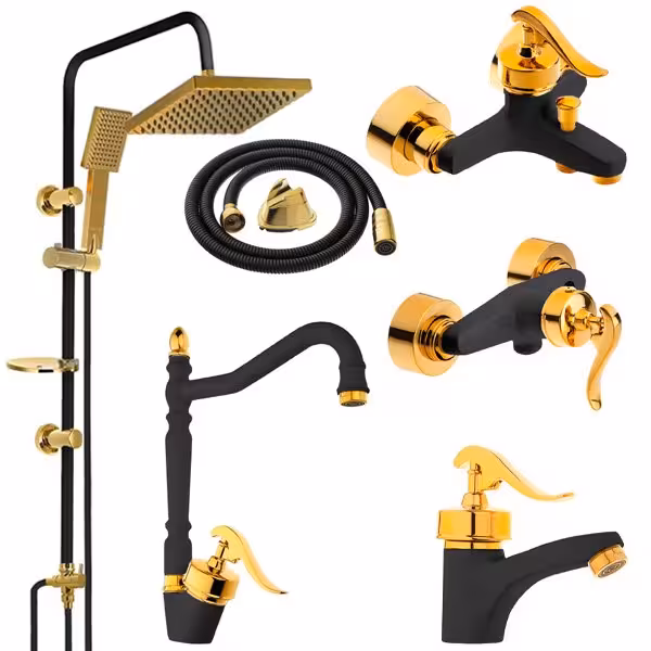 ست شیرالات 6 تیکه مدل نیکا (مشکی طلا)