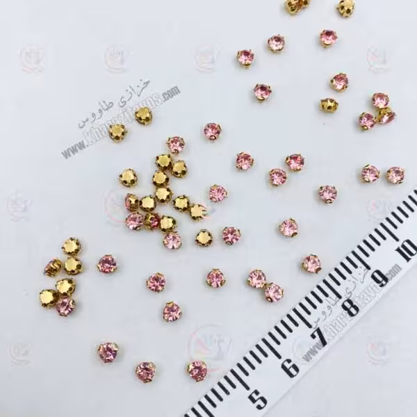 نگین پایه دار سایز 20 ( صورتی ) پایه طلایی بسته 150 عددی