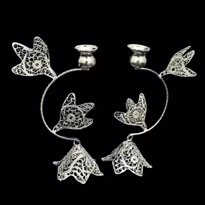 ظروف ملیله کاری شمعدان اشکی بزرگ جفتی