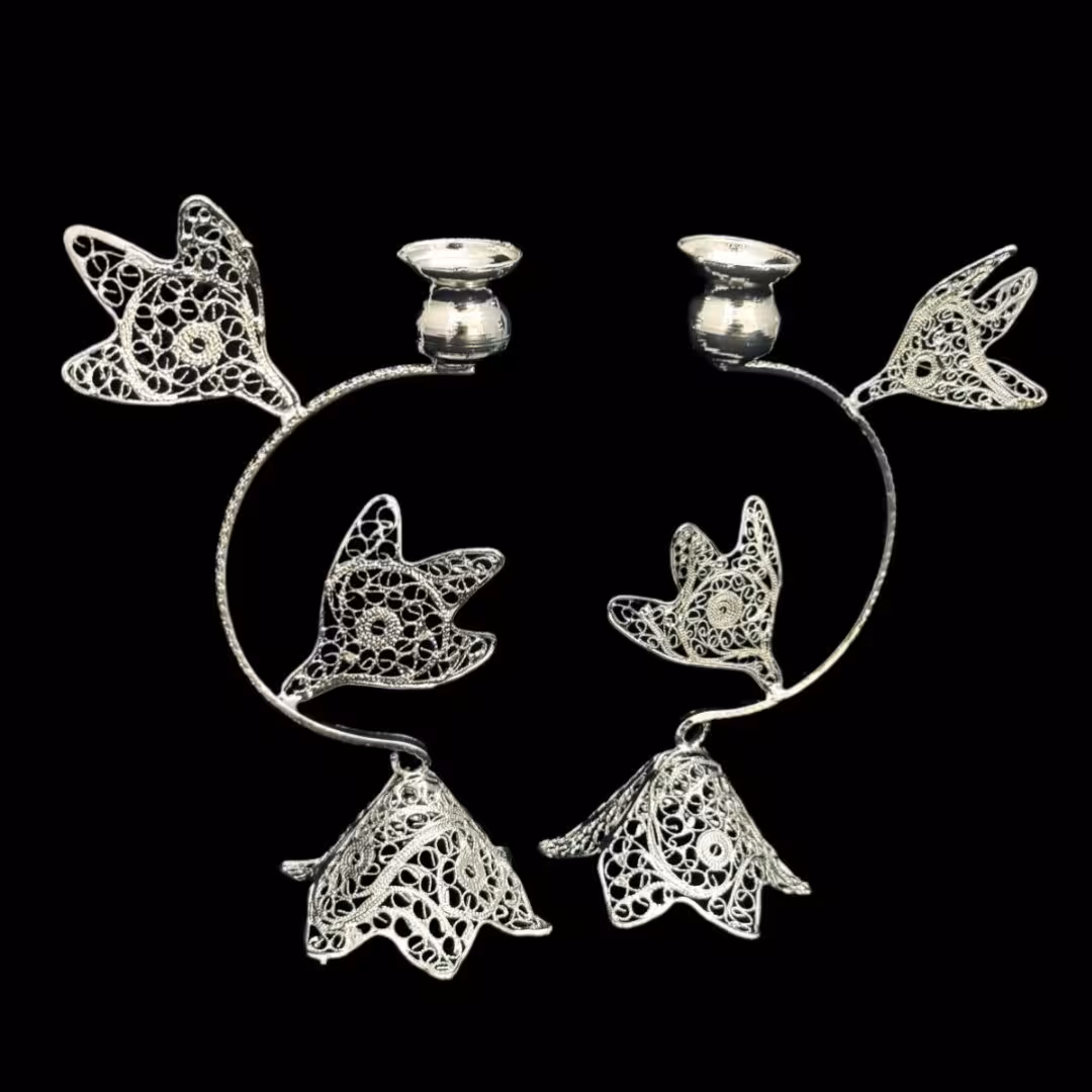 ظروف ملیله کاری شمعدان اشکی بزرگ جفتی