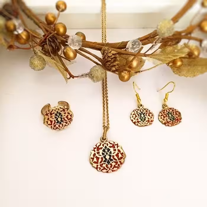 ست طلا روس لاله عباسی مشکی قرمز