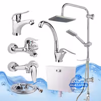 ست 7 عددی شیرآلات برند آیدا صنعت مدل قهرمان | شیر ظرفشویی   روشویی   حمام   توالت   علم دوش رسوب‌گیر اتومات   شلنگ توالت   فلاش تانک | کروم براق