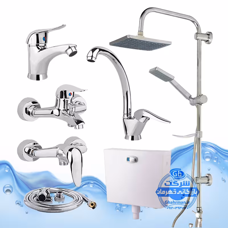 ست 7 عددی شیرآلات برند آیدا صنعت مدل قهرمان | شیر ظرفشویی   روشویی   حمام   توالت   علم دوش رسوب‌گیر اتومات   شلنگ توالت   فلاش تانک | کروم براق