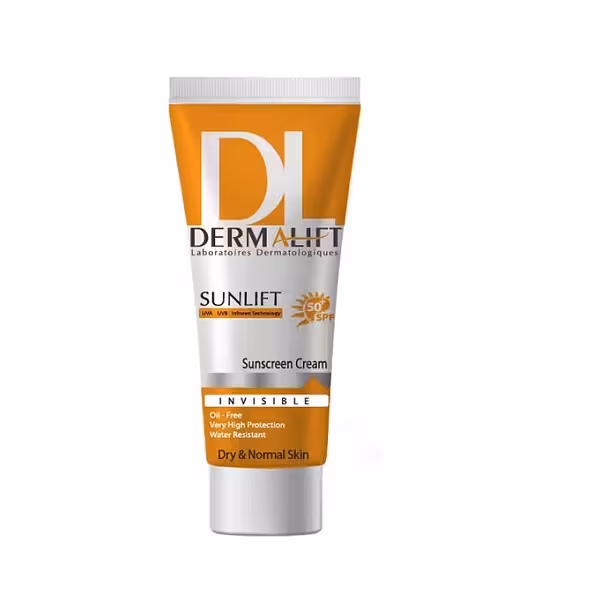 کرم ضدآفتاب بی‌رنگ درمالیفت SPF50 مدل سان لیفت مناسب پوست خشک حجم 40 میلی لیتر