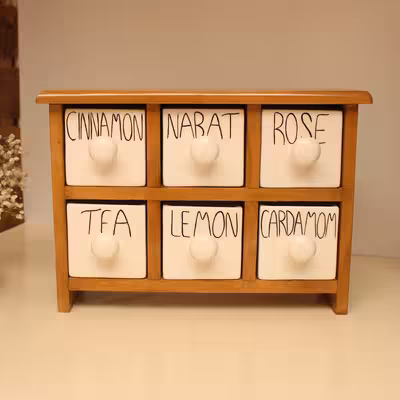 جای ادویه 6 پارچه مدل چوبی و سرامیکی کد Text06