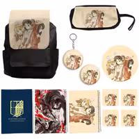 کوله پشتی طرح attack on titan کد A2 به همراه دفتر مشق و جامدادی و زیر لیوانی و جاکلیدی مجموعه 12 عددی | چاوه
