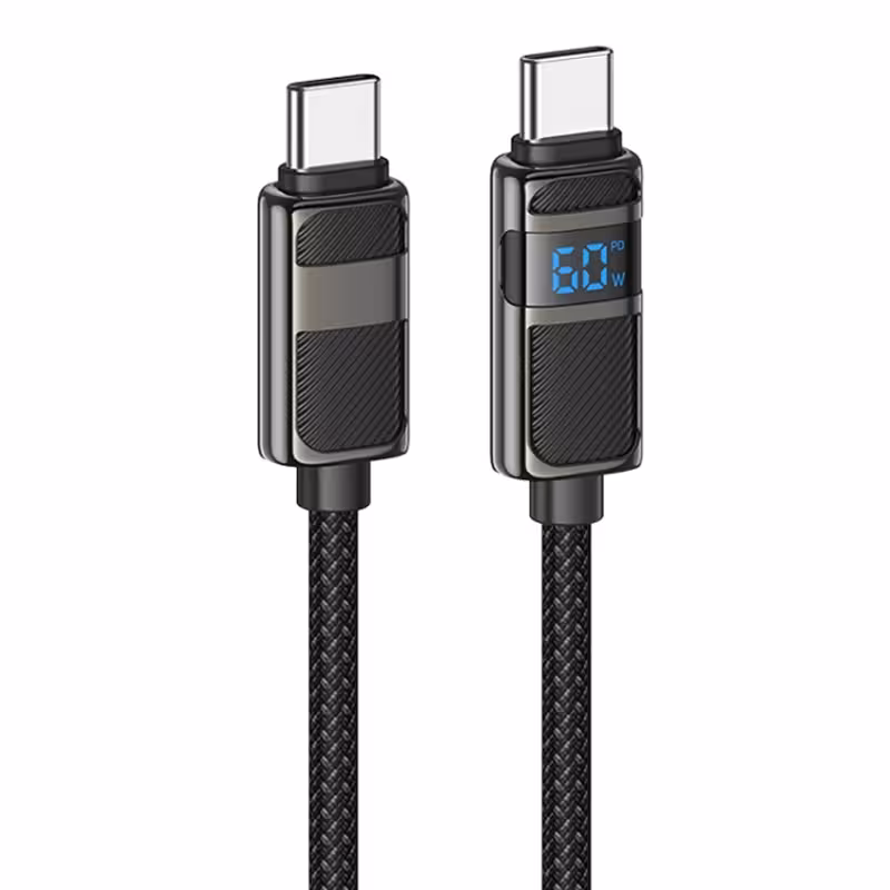 کابل شارژ ال ای دی دار Type-c به Type-c به طول 1.2 متر و توان 60W 3A مدل HOCO U137