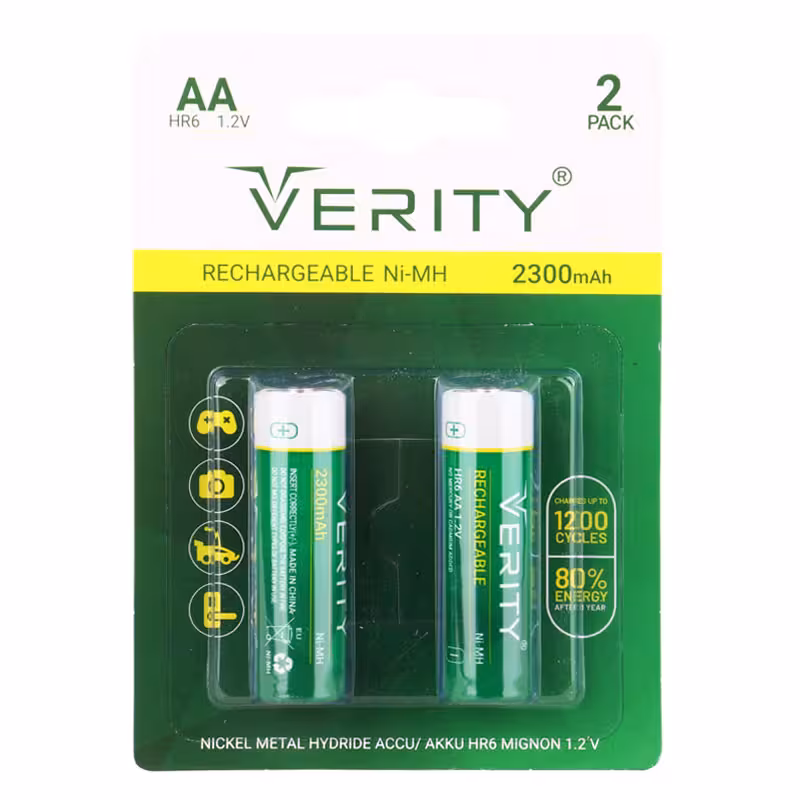باتری دوتایی قلمی شارژی Verity Rechargeable Ni-MH HR6 AA 2300mAh