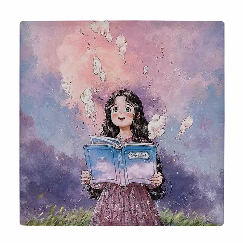 زیر لیوانی طرح نقاشی دختر کتابخوان کد 6096813_5264