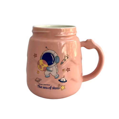 ماگ سرامیکی طرح برجسته فضانورد درب آیینه ای