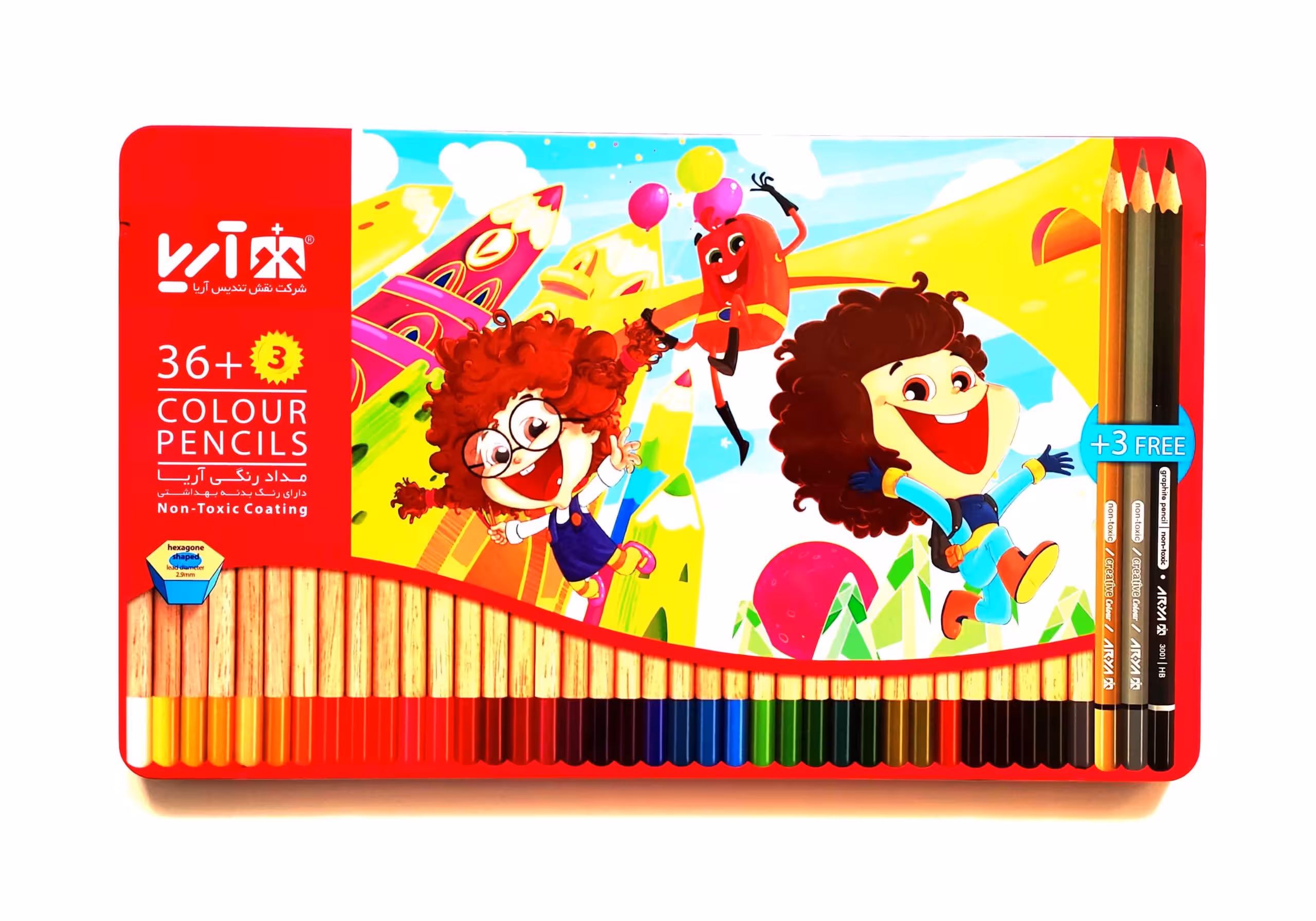 مداد رنگی 3   36 جلد فلزی آریا کد 3023