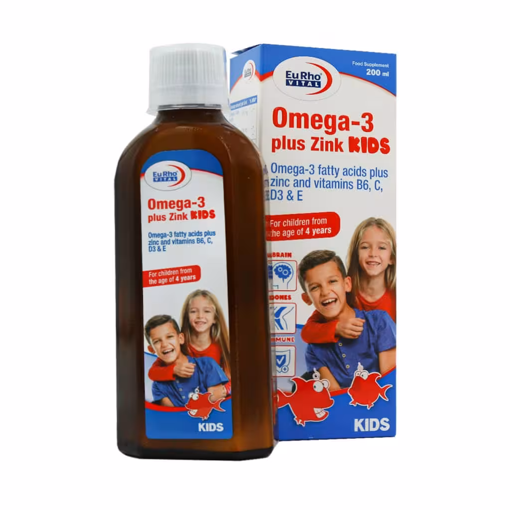 شربت امگا 3 پلاس زینک کیدز یوروویتال 200 میلی لیتر