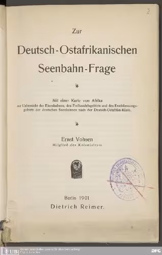 خرید و دانلود نسخه کامل کتاب Zur Deutsch-Ostafrikanischen Seenbahn-Frage ; Mit einer Karte von Afrika zur Uebersicht der Eisenbahnen, des Freihandelsgebiets und des Erschliessungsgebiets der deutschen Seenbahnen nach der Deutsch-Ostafrika-Küste