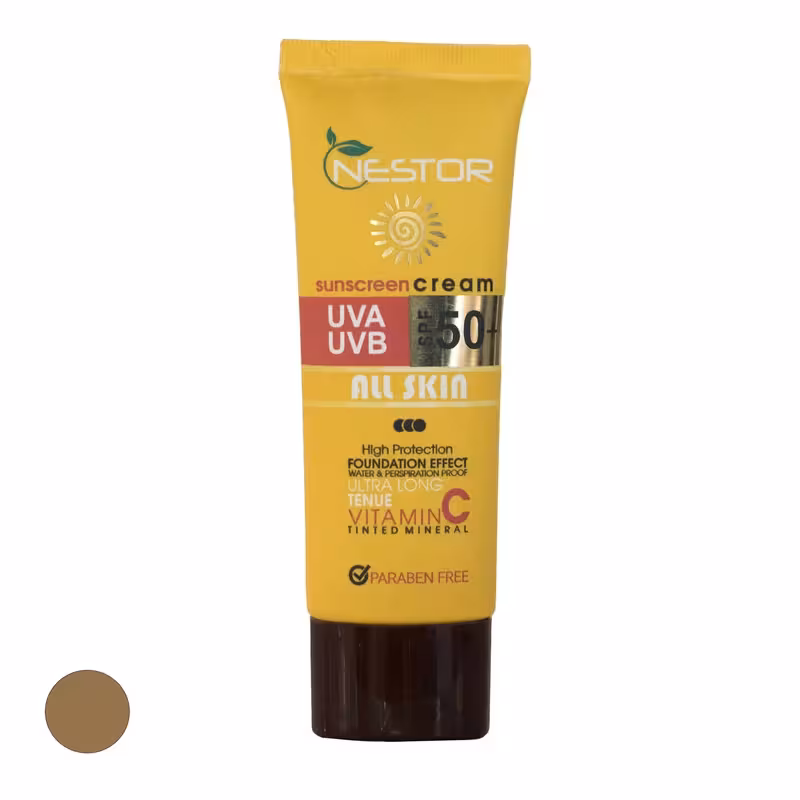 کرم ضد آفتاب رنگی نستور SPF50 مدل ویتامین C مناسب انوع پوست حجم 100 م