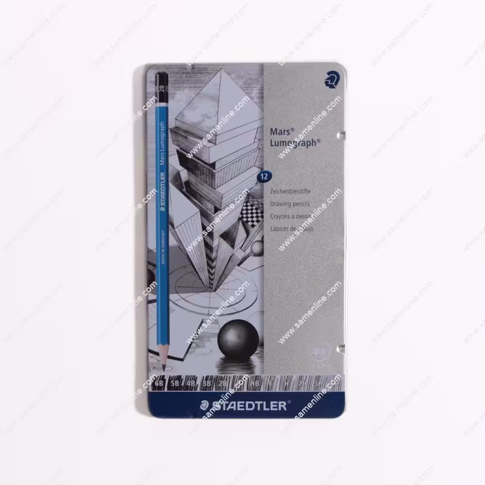ست 12 تایی مداد طراحی لوموگراف بدنه آبی استدلر مدل Mars Lumograph 100 G 12