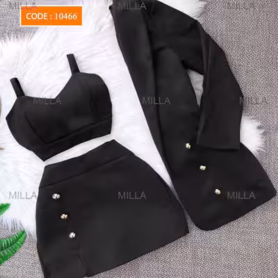ست 4 تکه کت دامن و تاپ غواصی کد 10466