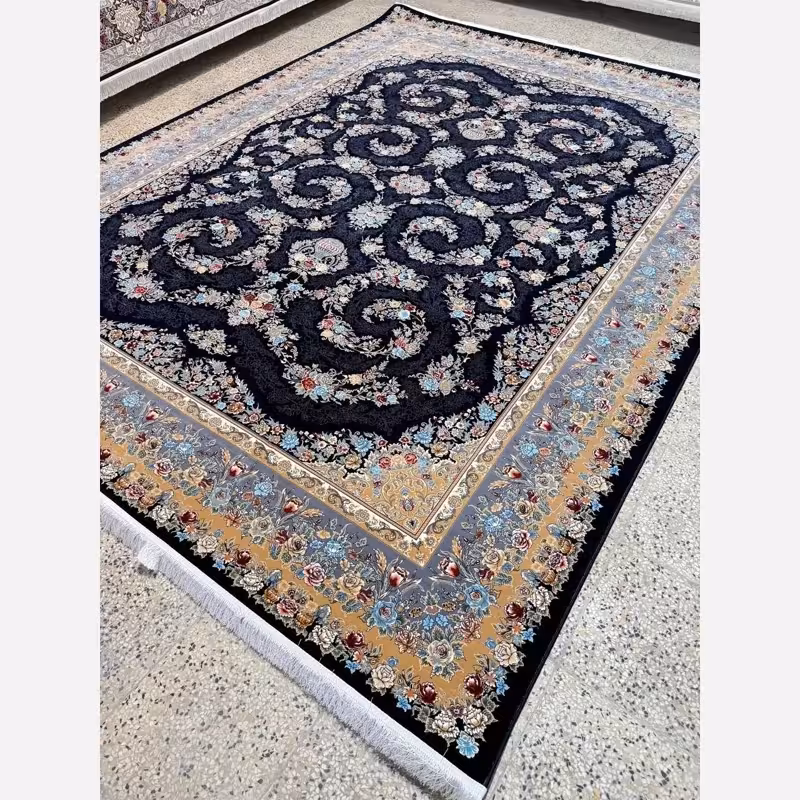 فرش 1200شانه ماشینی کاشان طرح شکوه سرمه ای6متری(باارسال رایگان)