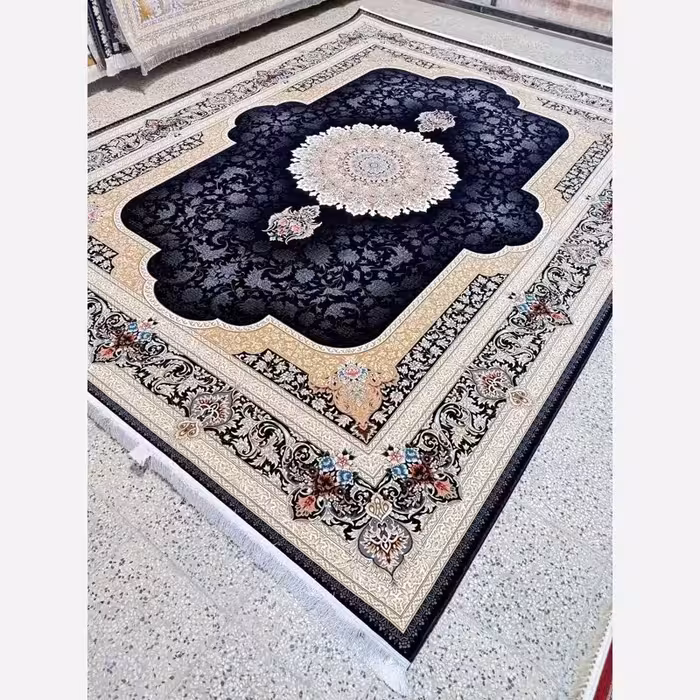 فرش 1200شانه ماشینی کاشان طرح سرور سرمه ای 12متری(باارسال رایگان)