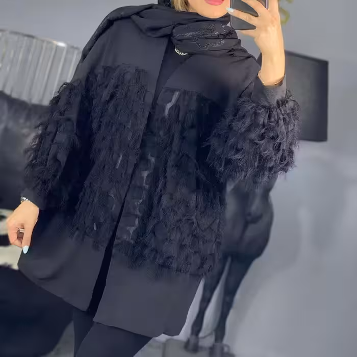 مانتو وسط ریش جنس کرپ حریر فری سایز 