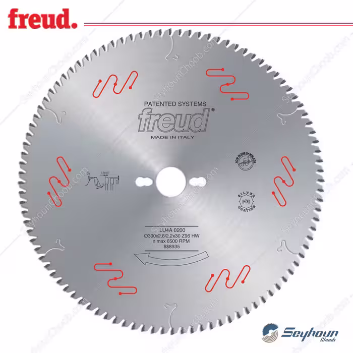 تیغ اره الماسه پلکسی گلاس قطر 30 سانتی متر 96 دندانه فرود مدل FREUD LU4A 0200