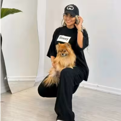 ست تیشرت و شلوار اسپورت بیسکوییتی فشن