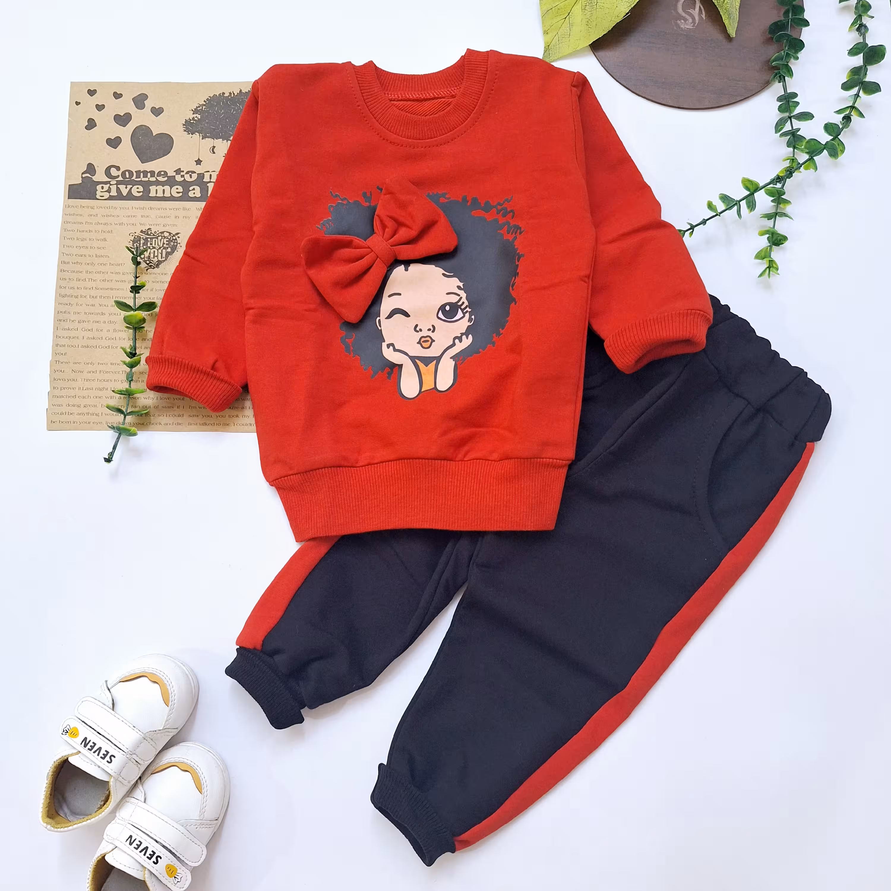 لباس شلوار پاییزی دختر موفرفری جنس دوروس درجه یک فقط 1عدد موجوده سایز50 مناسب 3تا6سال