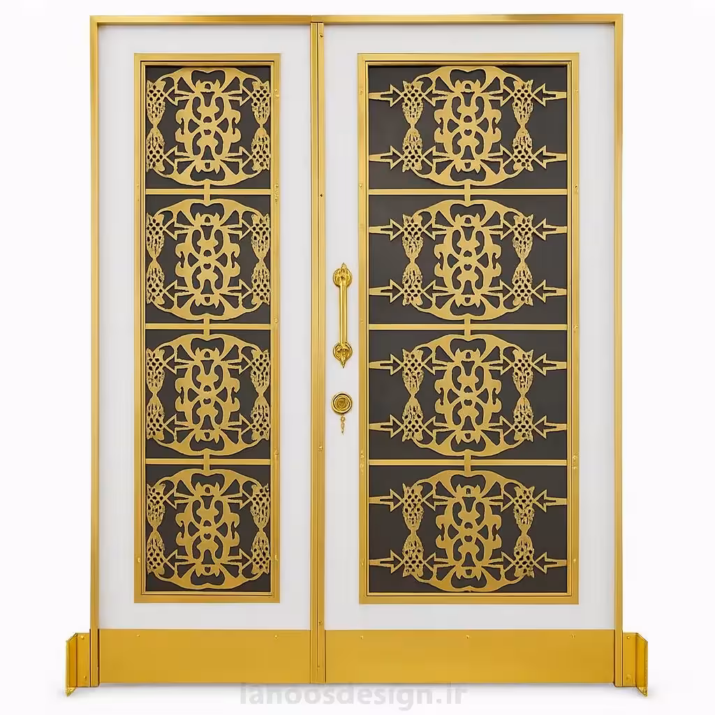 درب استیل طلایی کلاسیک دو لنگه کد 30224