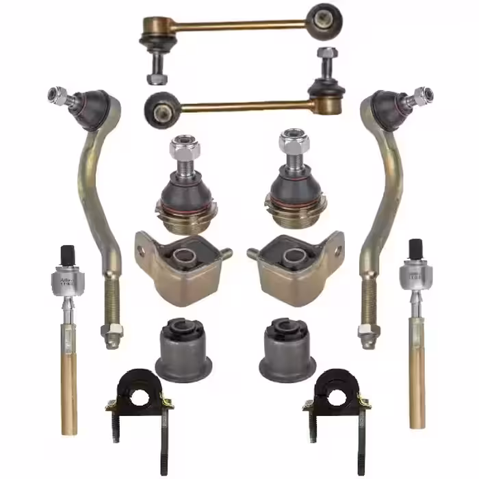 جلوبندی کامل سمند دنا امیرنیا 14 قطعه با سیبک مفصل و لاستیک چاکدار و پیچ و بست اصل