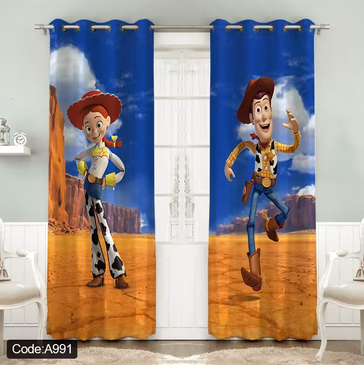 پرده پانچی مخمل چاپی دخترانه کد 991