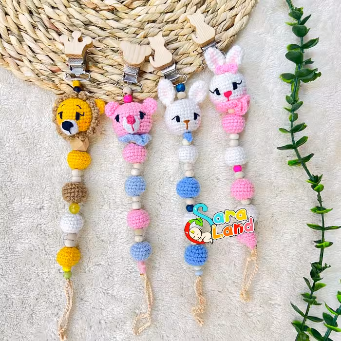 زنجیر پستانک دست بافت طرح حیوانات