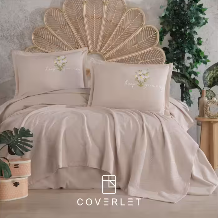 روتختی پیکه خاکی گلدوزی‌شده مدل Etta (100٪ پنبه)