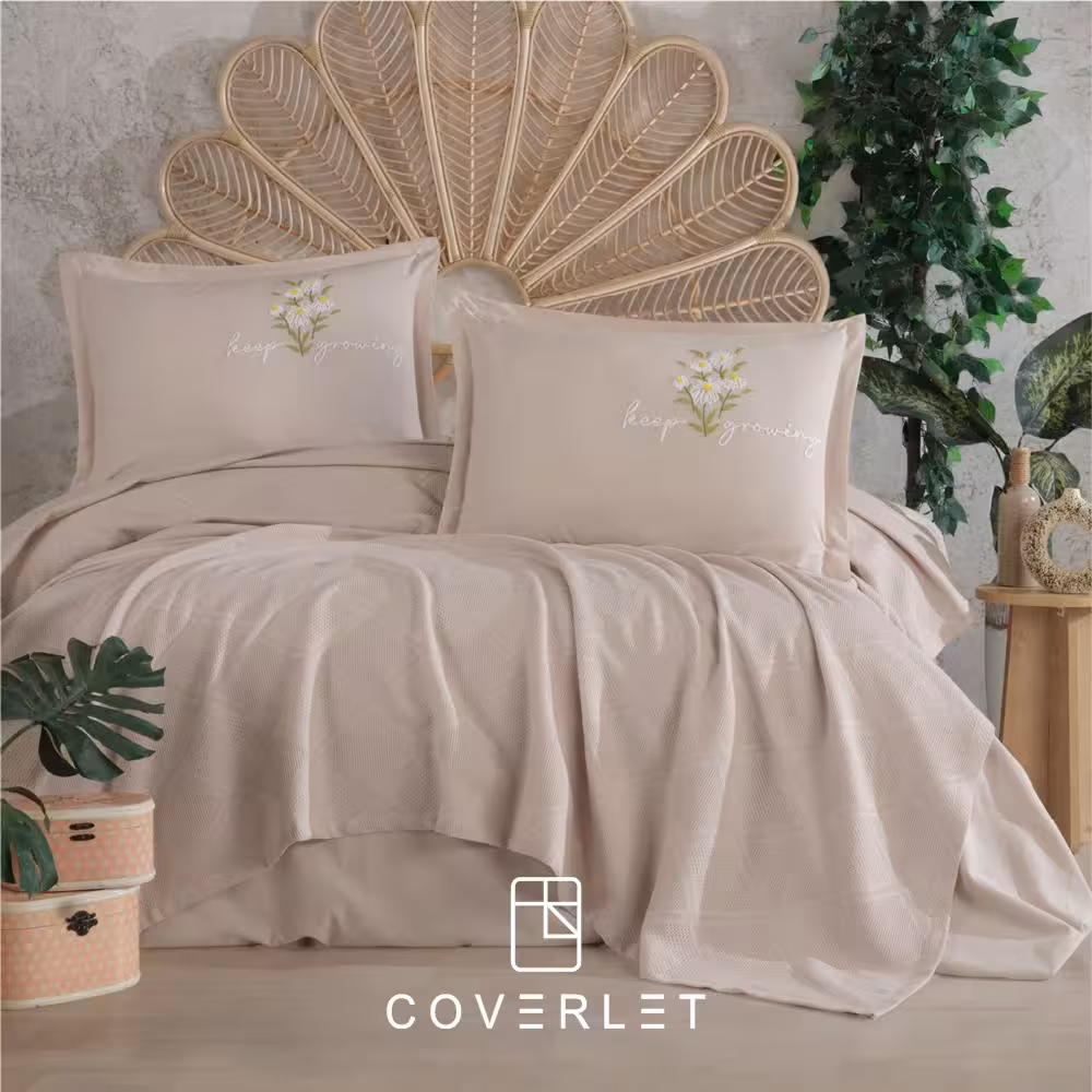 روتختی پیکه خاکی گلدوزی‌شده مدل Etta (100٪ پنبه)