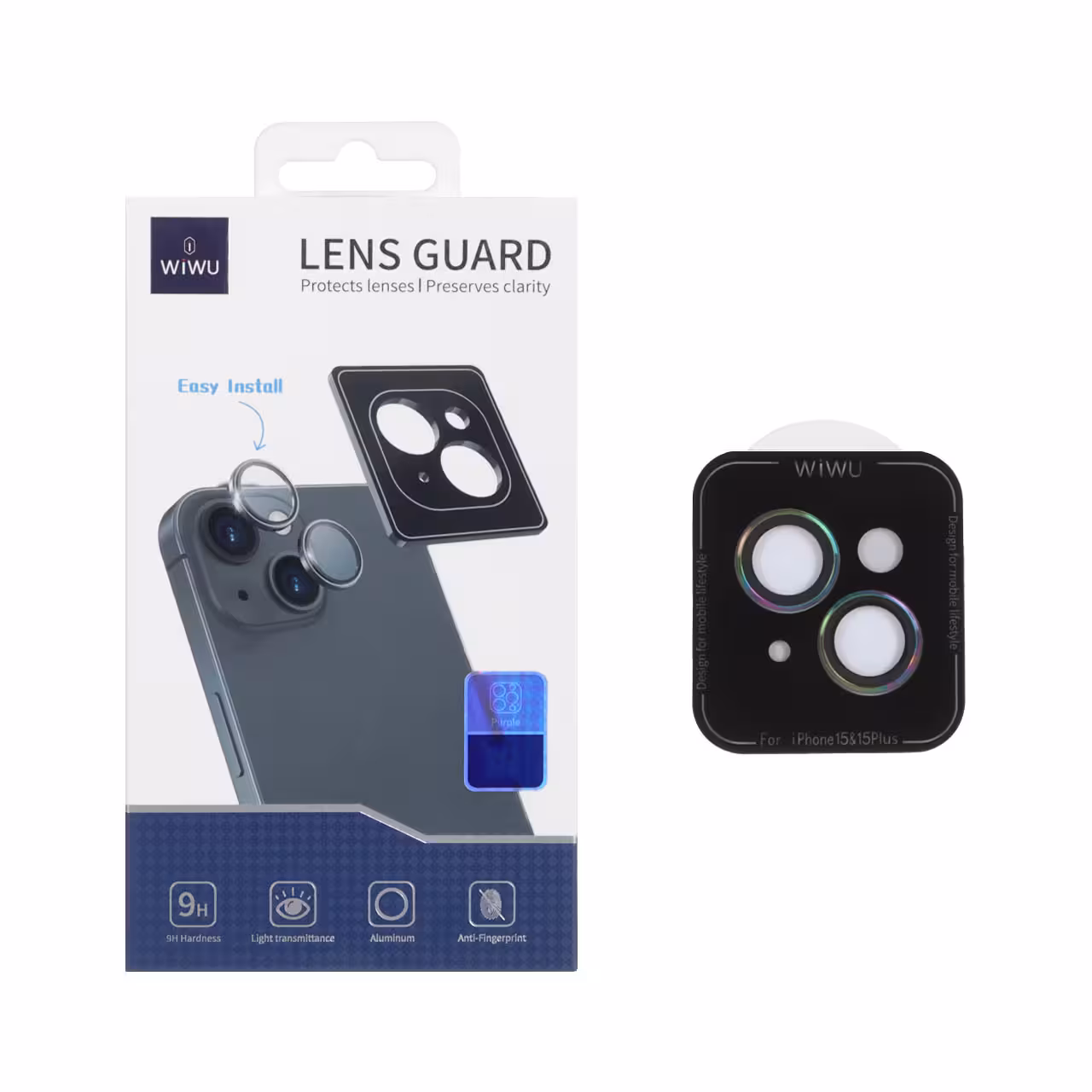 محافظ لنز رینگی اورجینال WiWU شابلون دار Apple iPhone 15 / iPhone 15 Plus - هفت رنگ (پک دار)