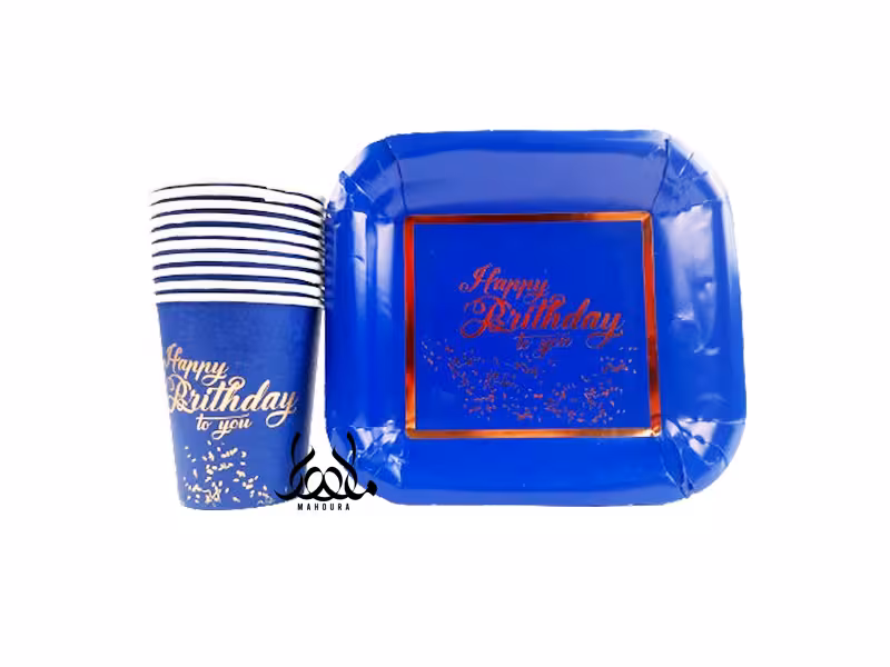 بشقاب لیوان آبی طلایی ( 10 عددی )