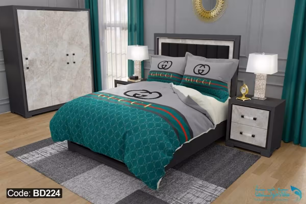 روتختی طرح gucci برند دکو کد BD224 | دارای قابلیت تغییر رنگ پشت لحاف و ملحفه