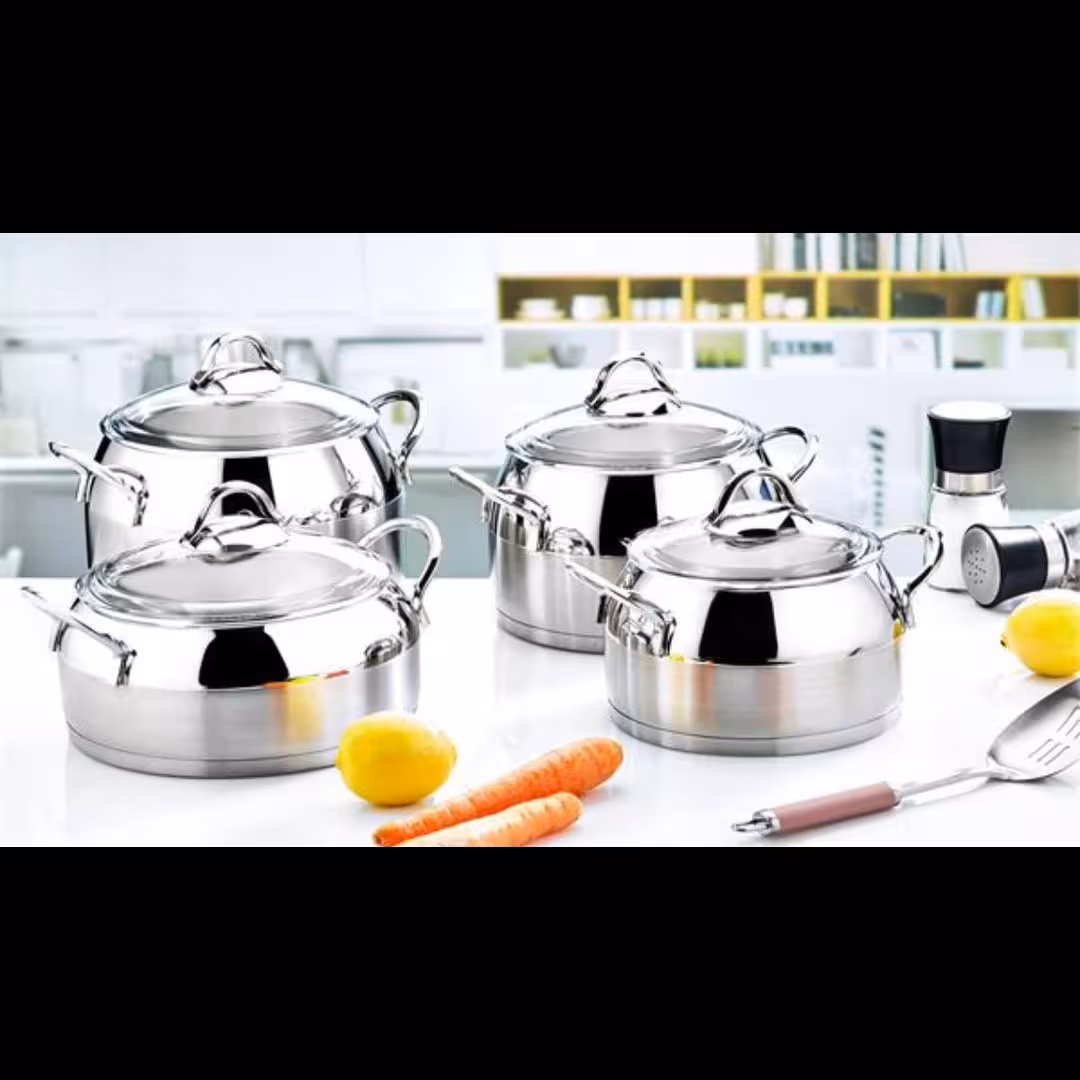 سرویس قابلمه استیل 8 پارچه ساخت کشور ترکیه مدل ونوس نقره ای