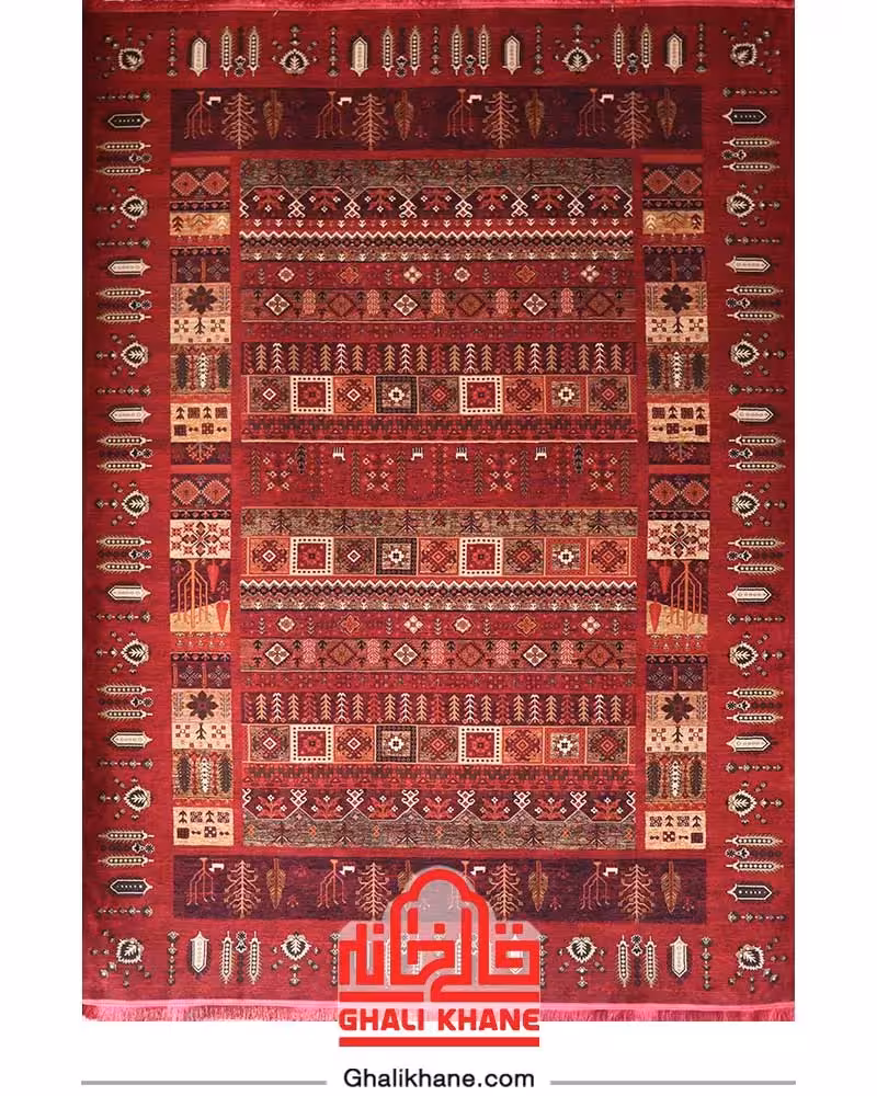 فرش هیوا 700 شانه طرح درختی رنگ‌ لاکی