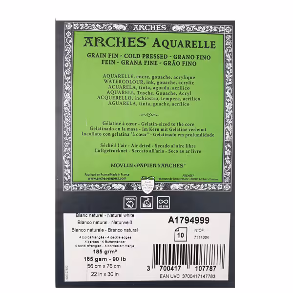 مقوا آرچ آبرنگ کلدپرس 185 گرم (arches coldpressed) سایز 50*70