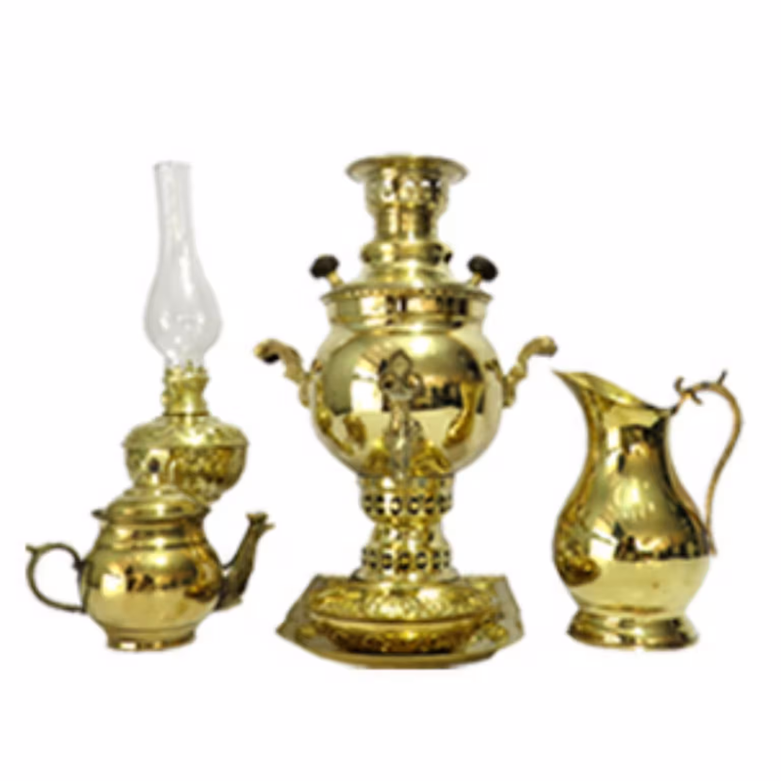 سرویس سماور ذغالی توپی ساده 1 لیتر با اسباب کامل و چراغ لمپا