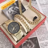 ست لوکس ساعت و سرویس طلایی مردانه