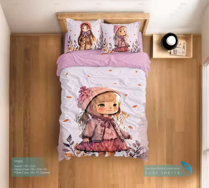 روتختی و ست کامل طرح دختر پاییزی سایز یکنفره کد SH8114