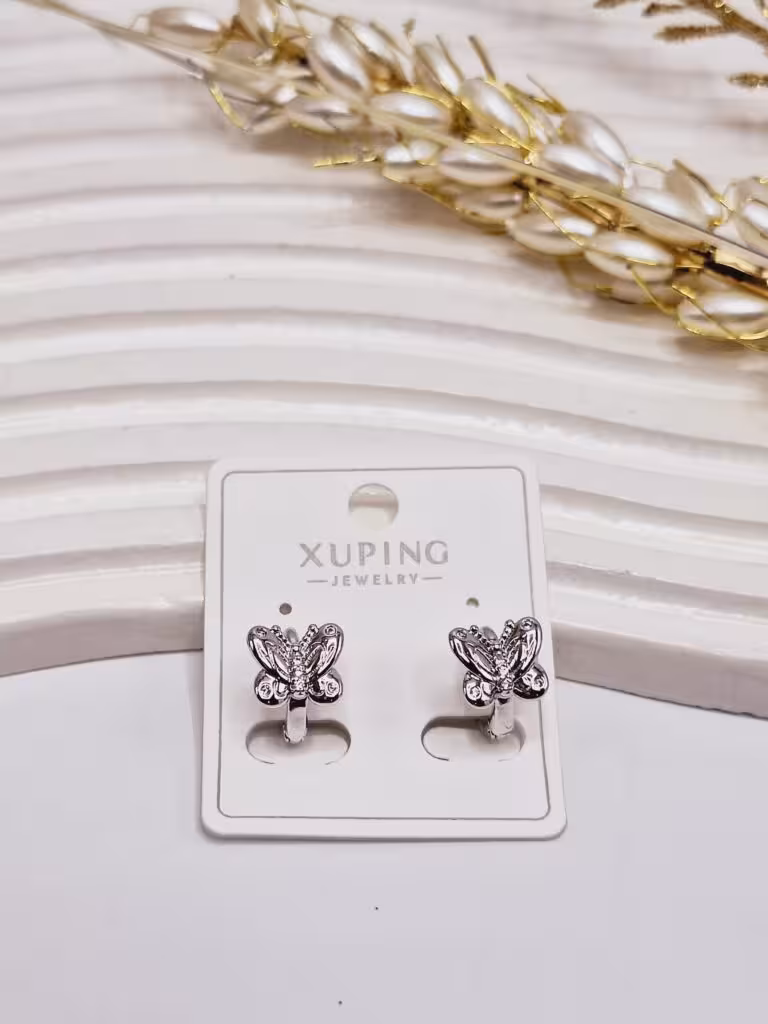گوشواره قفلی طرح پروانه نقره ای ژوپینگ