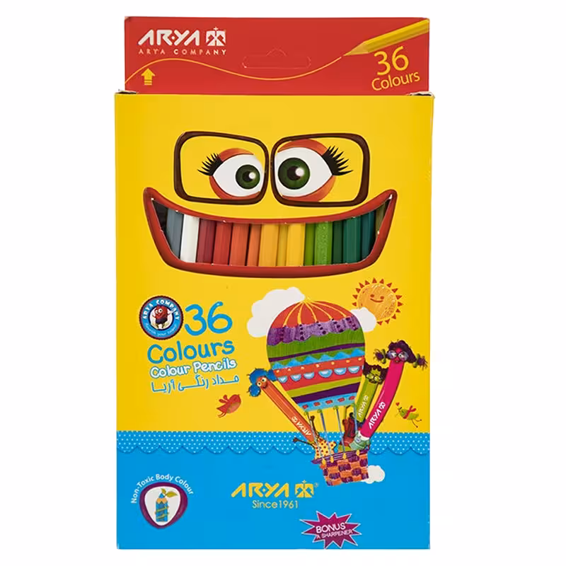 مداد رنگی 36 رنگ آریا جعبه مقوایی