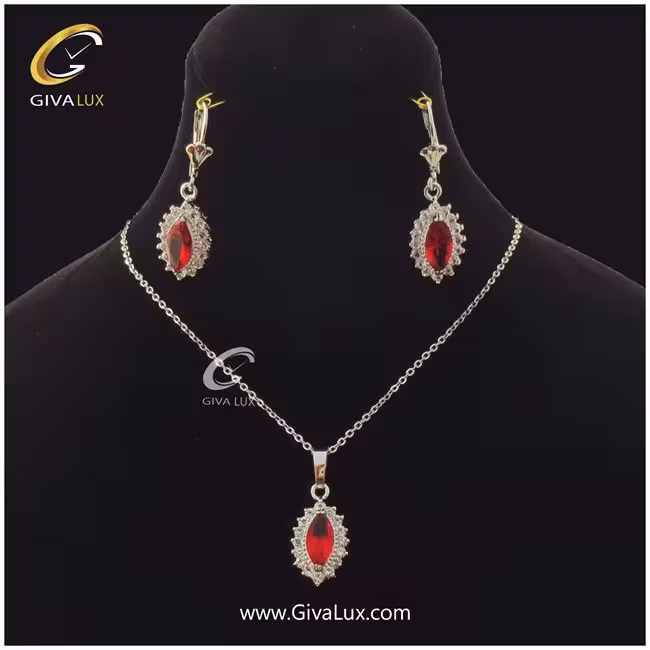 نیم ست برنج نگین قرمز